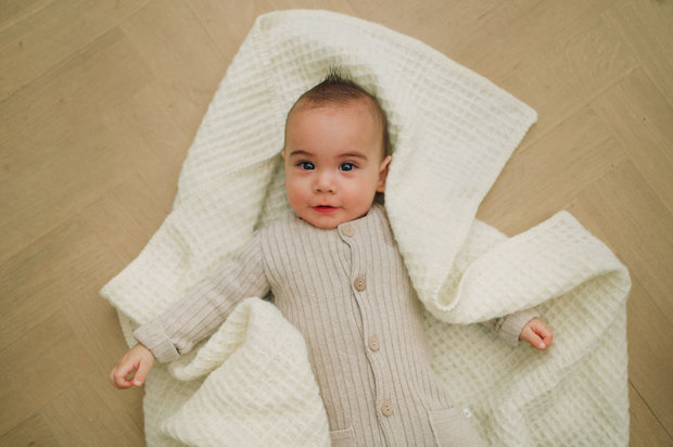 Baby blanket Wool - Off White waffle