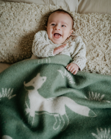 Baby blanket Wool - Fox Agave green